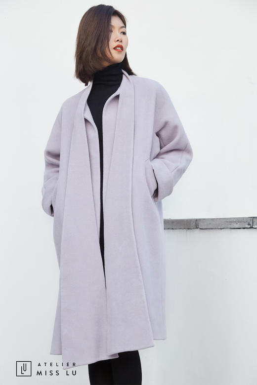 AtelierMissLu / Lavanda-系带蝴蝶结香芋紫大衣 商品图13
