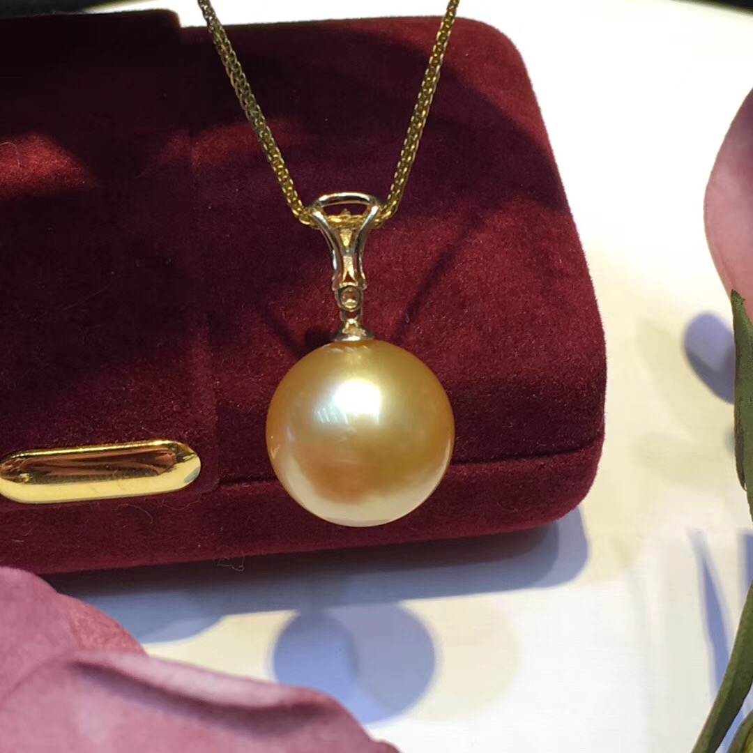 14-15mm天然色 南洋金珠吊坠!支持任何国检复检!