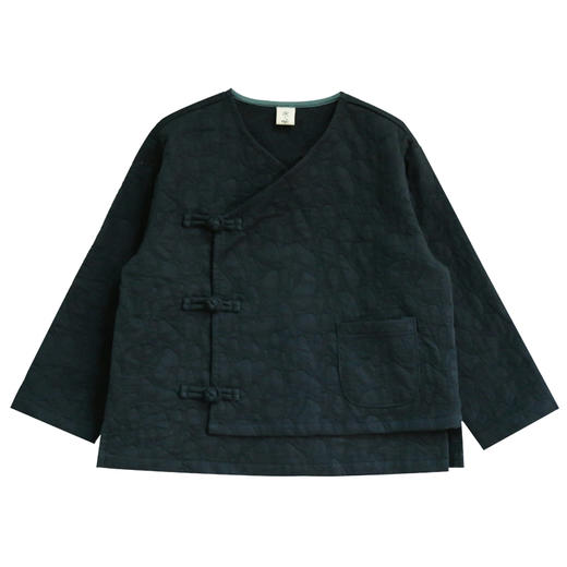 早春中式外套女禾陶成衣女装全棉复古压花v领偏襟手工一字扣上衣