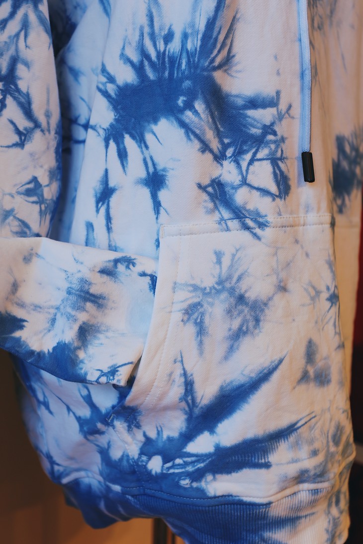 大理手工蓝染草木染宽松连帽套头卫衣