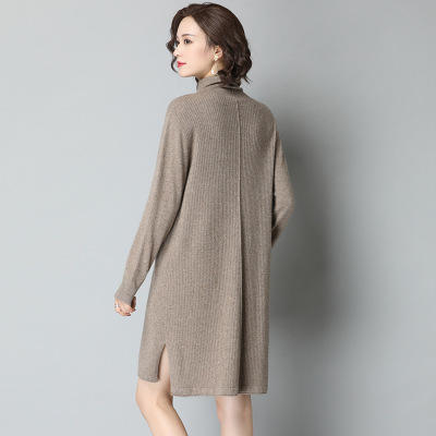 sm-vsj5918秋冬羊绒衫女中长款毛衣裙宽松大码针织连衣裙堆堆领