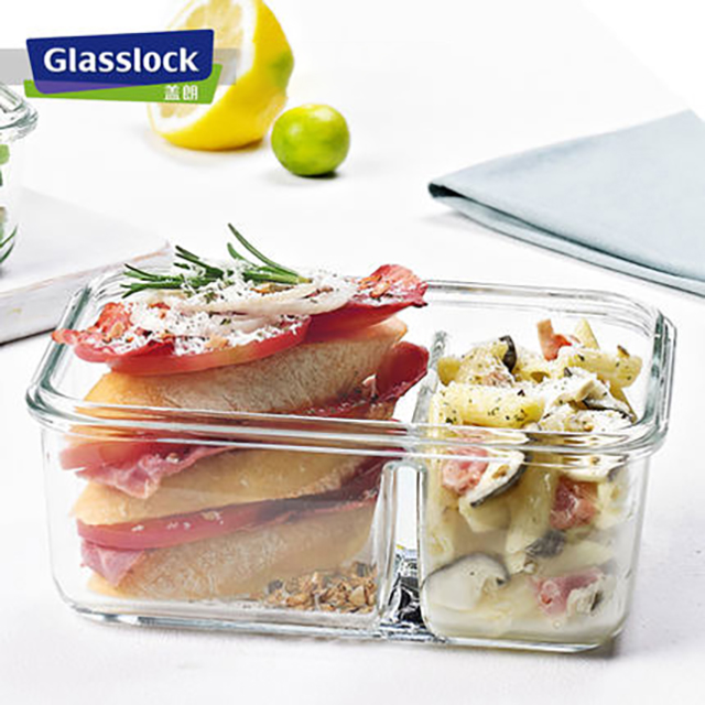 Glasslock Duo系列进口钢化玻璃保鲜盒（长方形-绿色盖）