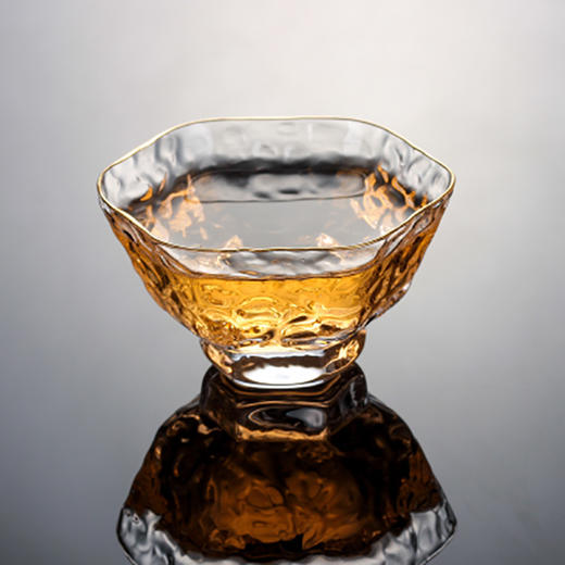 homy日式水晶玻璃建盏杯-描金锤纹六角杯