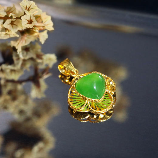5D足金和田玉（碧玉）吊坠--幸运心 8mm/果绿 商品图2
