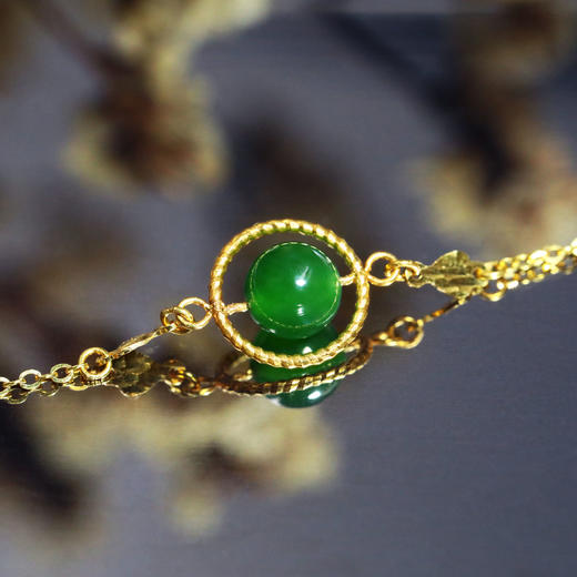 5D足金和田玉（碧玉）手链     玉珠直径6mm/16+3cm 商品图2