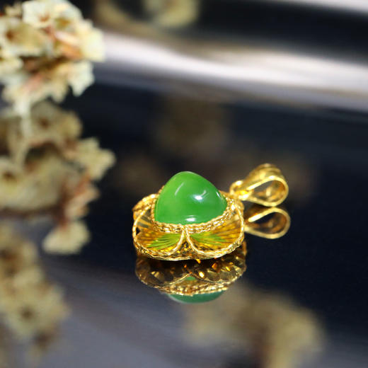 5D足金和田玉（碧玉）吊坠--幸运心 8mm/果绿 商品图3