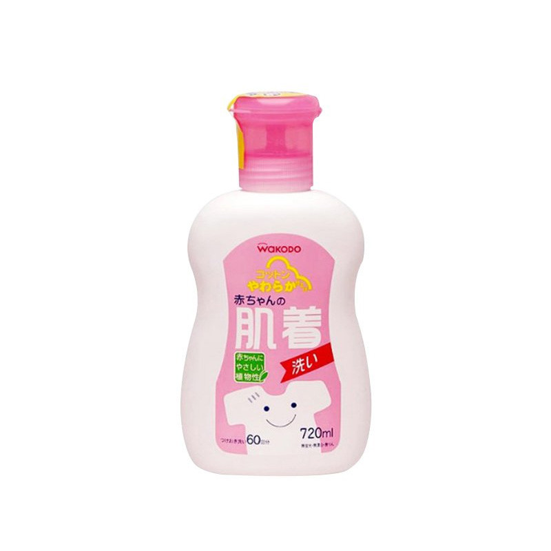 WAKODO/和光堂 儿童贴身衣物洗涤液 720ML   植物成份制造, 不含荧光剂、漂白剂及磷质成份, 成份天然温和，呵护婴儿幼嫩肌肤,适合清洗婴儿及敏感皮肤人士的衣物,手洗或机洗均可, 日本制造。