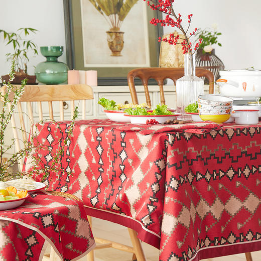 阳春小镇新年格子纹喜庆桌布 商品图1
