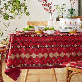 阳春小镇新年格子纹喜庆桌布