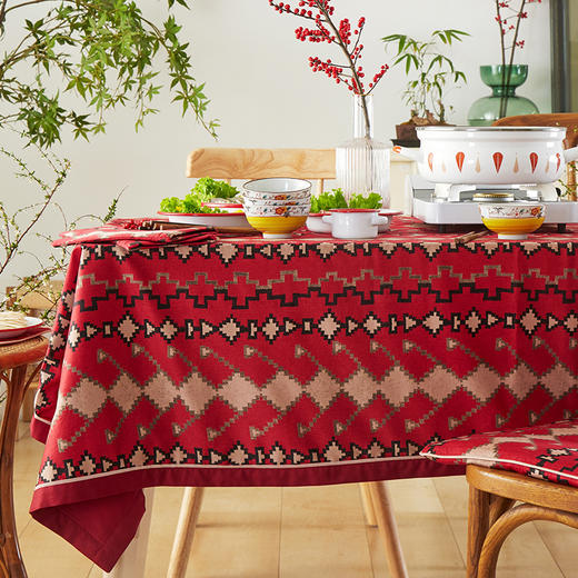 阳春小镇新年格子纹喜庆桌布 商品图0
