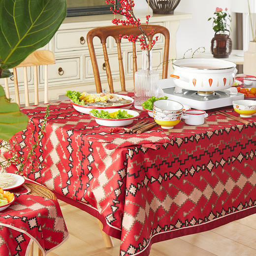 阳春小镇新年格子纹喜庆桌布 商品图3
