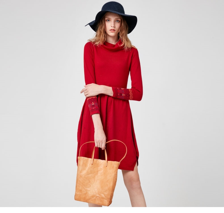 vivian liu/红英r1856402 秋冬中长款女装新款提花修身针织连衣裙