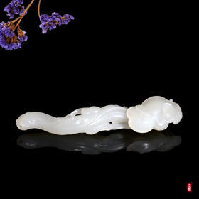 和田玉（白玉）籽料挂件-- 灵芝如意 25.1g