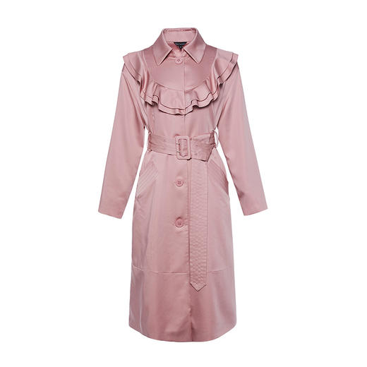 荷叶领粉色天丝长风衣 商品图4