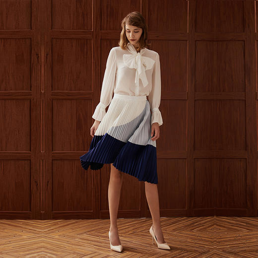 皇家蓝不规则拼接压褶半裙 商品图2