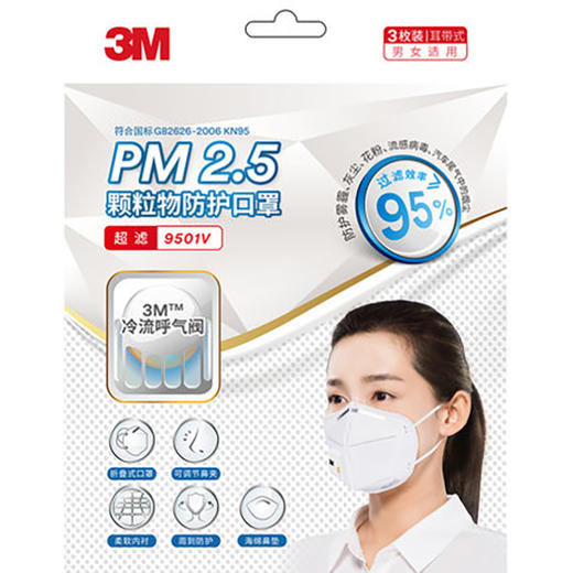 3M防护口罩（带阀3件装）白色 商品图2