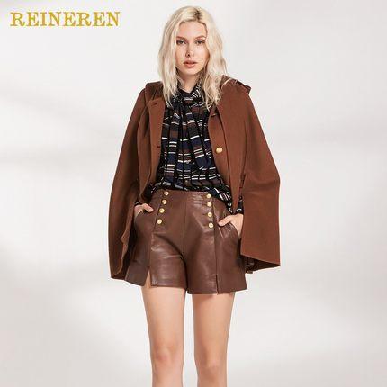 咖啡色连帽羊皮腰带短款披风 商品图2