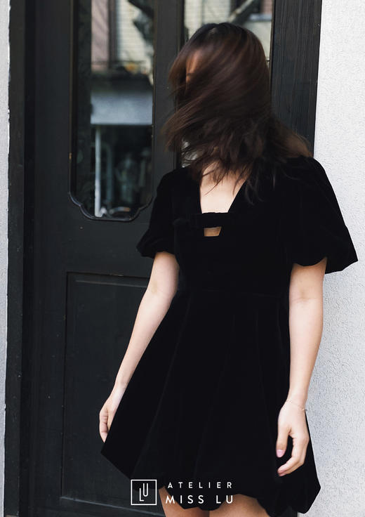 AtelierMissLu / Olga-经典黑丝绒泡泡袖公主裙 商品图7