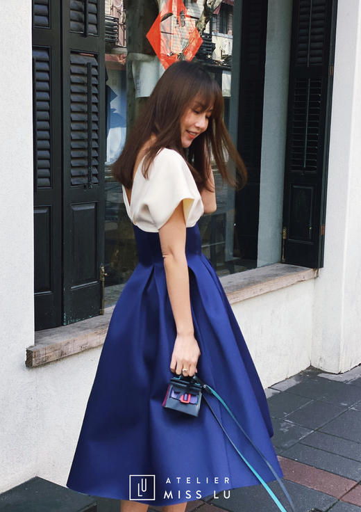 AtelierMissLu /Serena-典雅蓝白拼色公主裙 商品图0