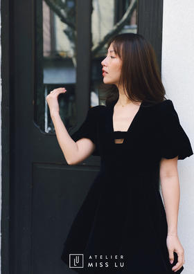 AtelierMissLu / Olga-经典黑丝绒泡泡袖公主裙