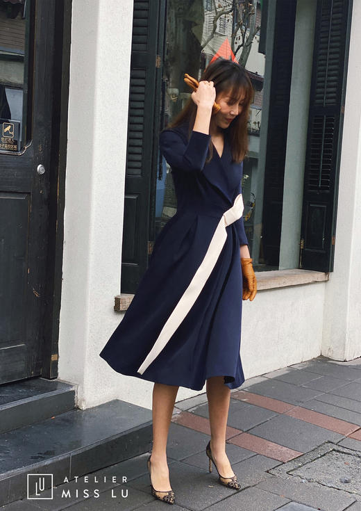 AtelierMissLu /Victoria-优雅藏青色系带翻领外套 商品图8