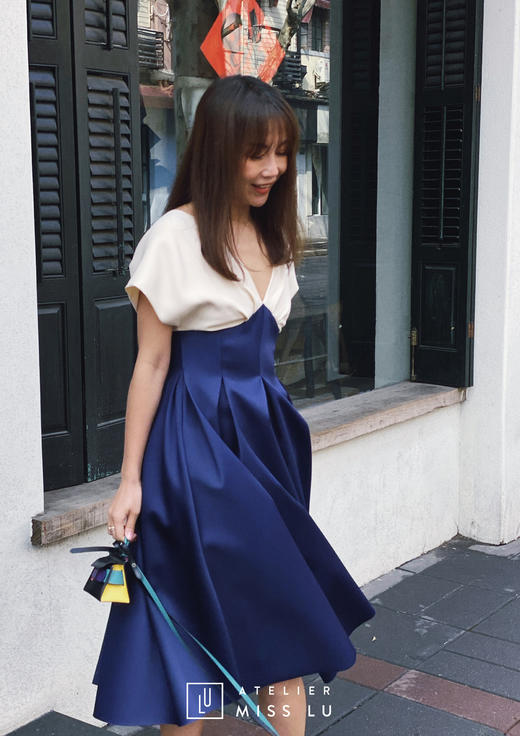 AtelierMissLu /Serena-典雅蓝白拼色公主裙 商品图2