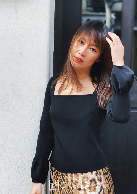 AtelierMissLu /Vicenta-黑色方领泡泡袖打底上衣 商品图5