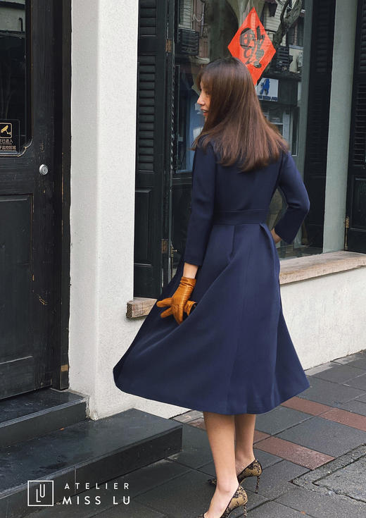 AtelierMissLu /Victoria-优雅藏青色系带翻领外套 商品图6