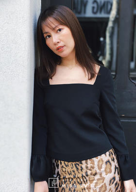AtelierMissLu /Vicenta-黑色方领泡泡袖打底上衣