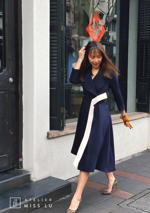 AtelierMissLu /Victoria-优雅藏青色系带翻领外套 商品图3