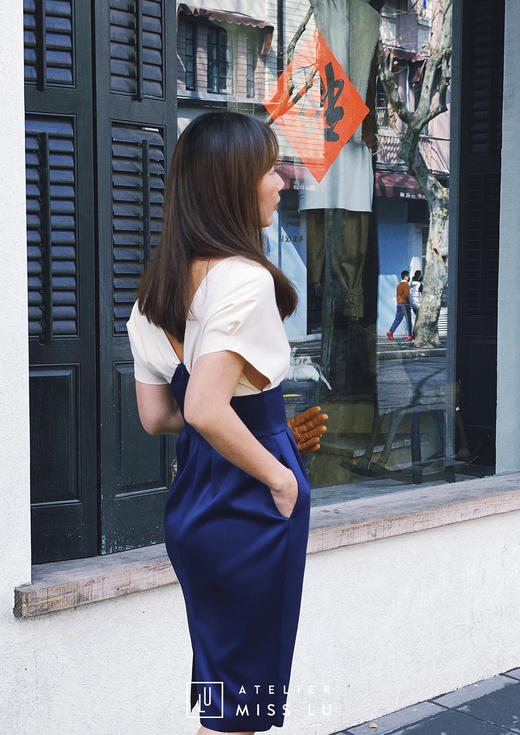 AtelierMissLu / Serafina-典雅蓝白拼色收腰修身裙 商品图8