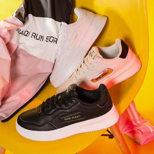 赛琪女子小白鞋超轻厚底软皮面时尚滑板鞋 359602 商品图3