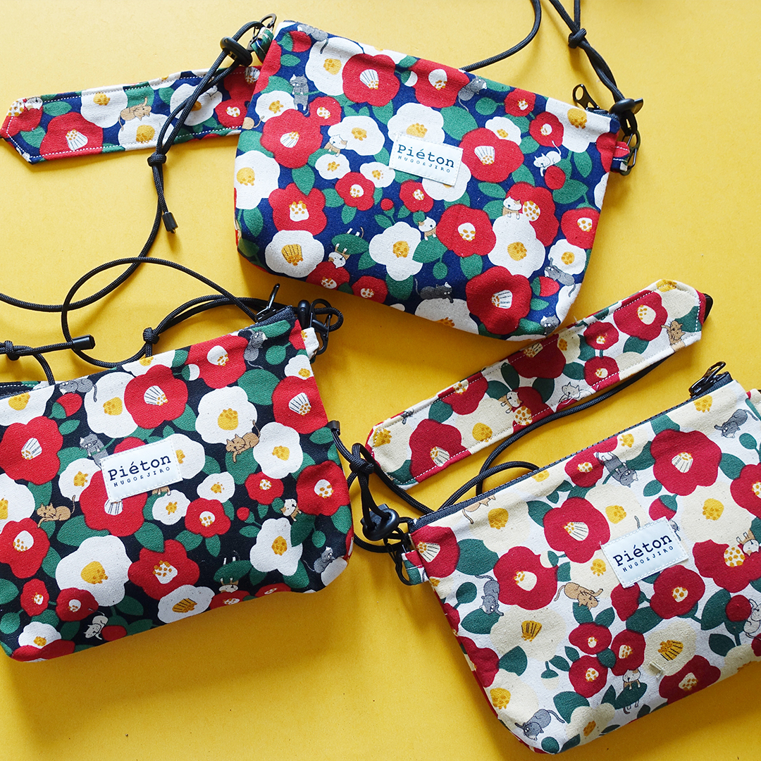 HUJI祤集pieton斜挎包风の花茶花小猫