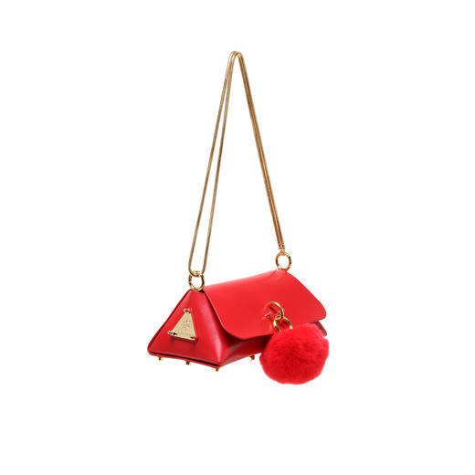 简约素色真皮斜挎蛇骨链立体三角小包包 High Face L 商品图0