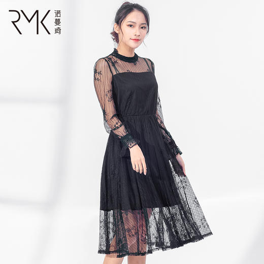 31842133诺曼琦女装气质高腰蕾丝连衣裙春季新品修身显瘦中长款仙女