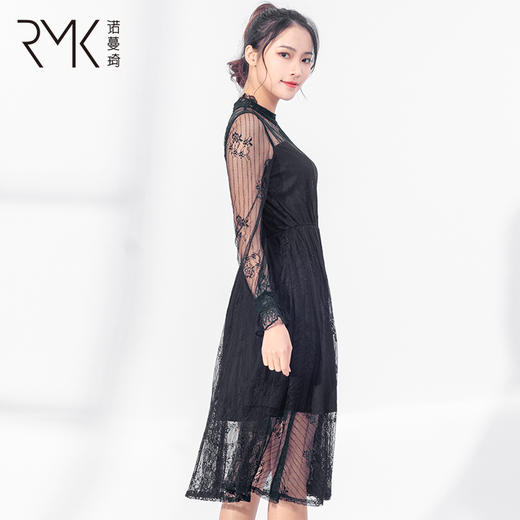 31842133诺曼琦女装气质高腰蕾丝连衣裙春季新品修身显瘦中长款仙女