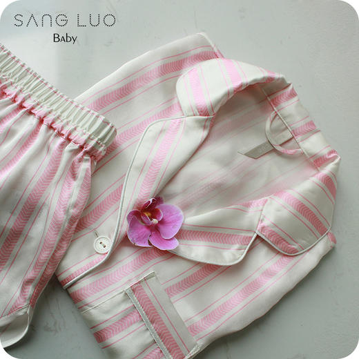 儿童条纹睡衣小淑女气质女童两件套SANGLUO桑罗舒适桑蚕丝家居服 商品图2