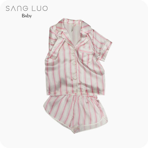 儿童条纹睡衣小淑女气质女童两件套SANGLUO桑罗舒适桑蚕丝家居服 商品图1