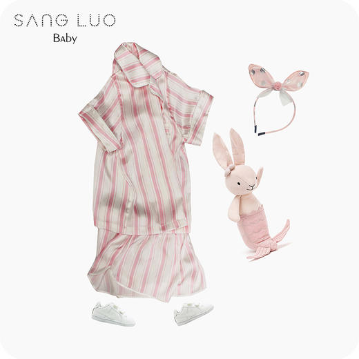 儿童条纹睡衣小淑女气质女童两件套SANGLUO桑罗舒适桑蚕丝家居服 商品图0