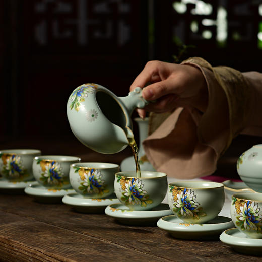 【成艺】【清雅凝香天青全组】汝窑功夫茶具套装趴花工艺茶壶茶杯套装家用送礼整套仿宋汝瓷开片 商品图3