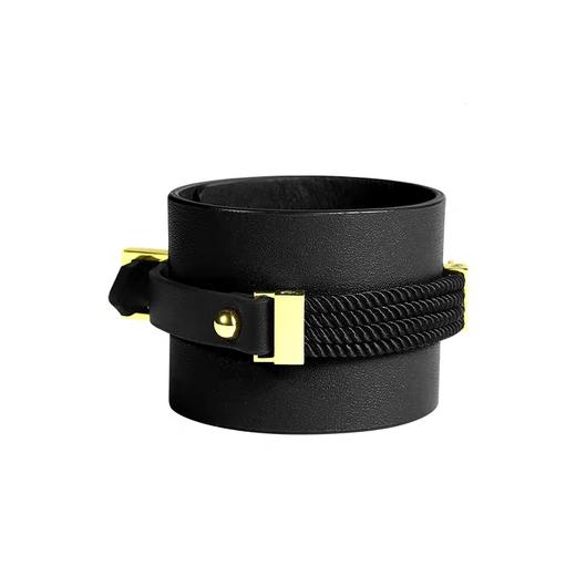 露台LOVEONTERRACE 魔法手链铐黄铜镀黄金配件进口牛皮三股绳双层粗手环 商品图4