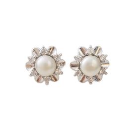 雪花耳钉925半银 白色6-7馒头圆强光微瑕 珍珠耳钉