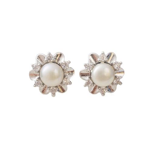 雪花耳钉925半银 白色6-7馒头圆强光微瑕 珍珠耳钉 商品图0