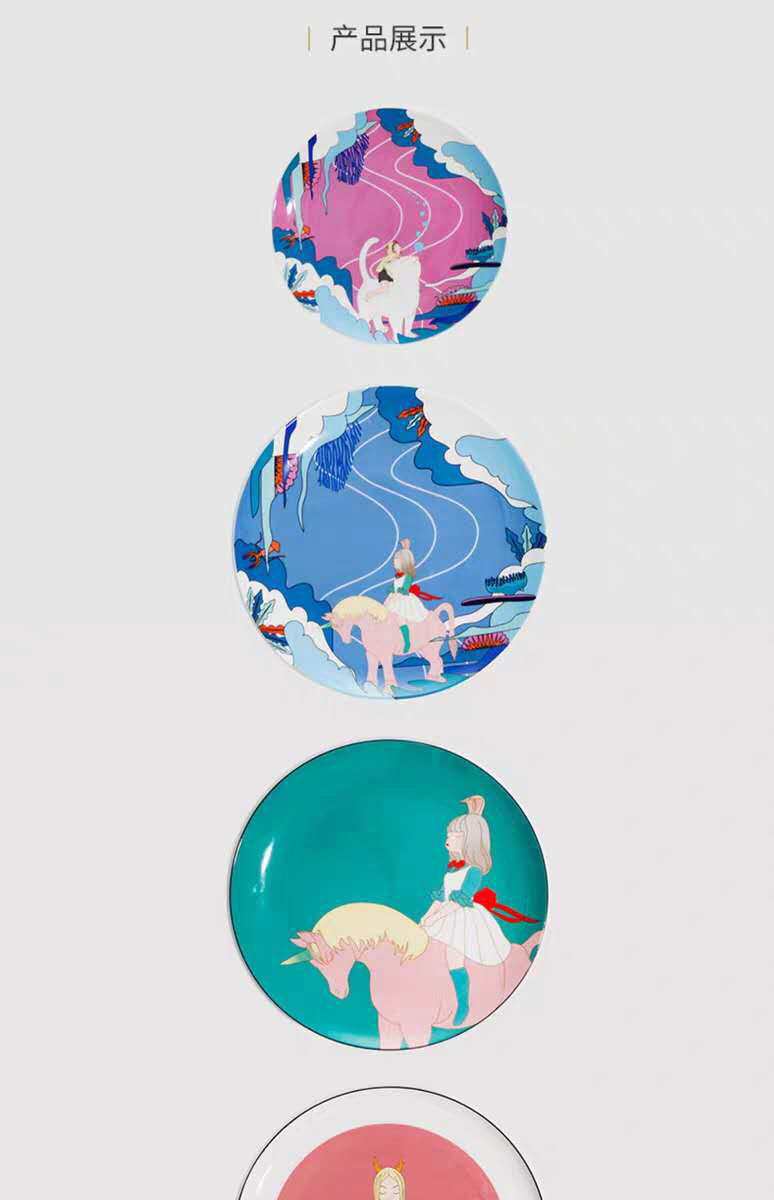 白夜童话创意家居装饰彩绘猫将军骨瓷盘时尚艺术独角兽陶瓷摆盘 白夜