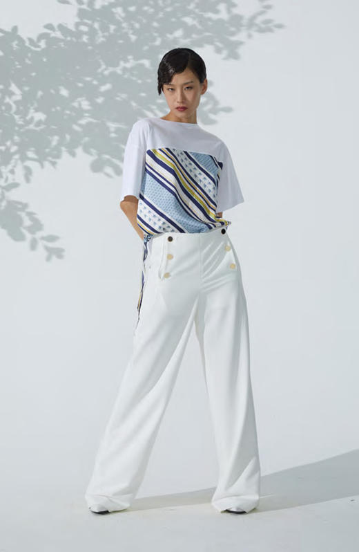 不规则真丝拼接短Tee 商品图0