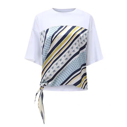 不规则真丝拼接短Tee 商品图1