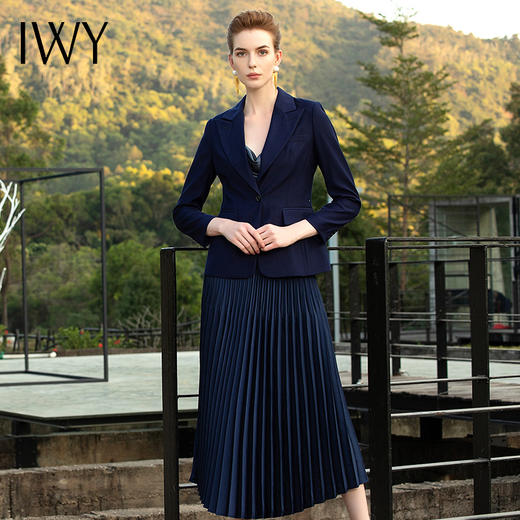 IWY/藏青色西装外套百褶裙套装C357+201030S4 商品图5