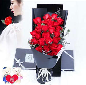 挚爱玫瑰      19支红玫瑰，情人草搭配，2小熊 ，60cm礼盒(1824)