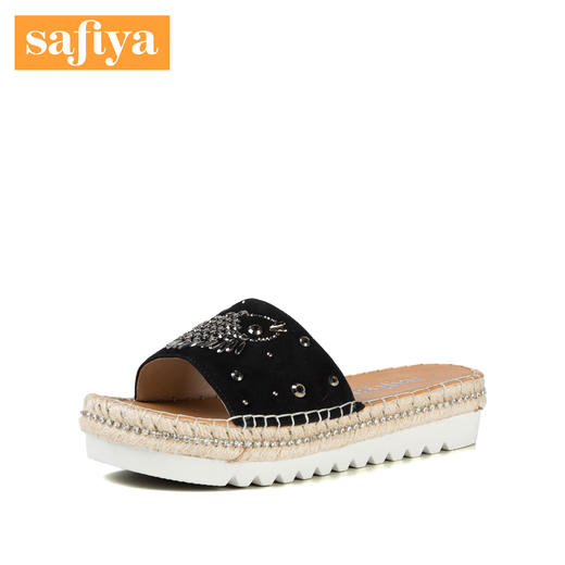 商场同款 | Safiya/索菲娅羊反绒一字拖女中跟拖鞋女SF82110355 商品图1