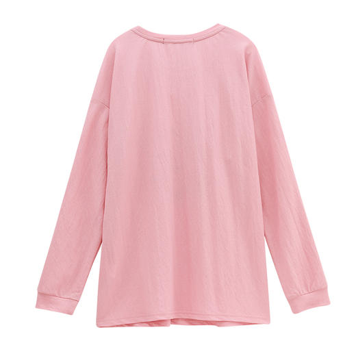 卓多姿休闲长袖t恤女2020新款时尚印花宽松上衣圆领开叉内搭640381